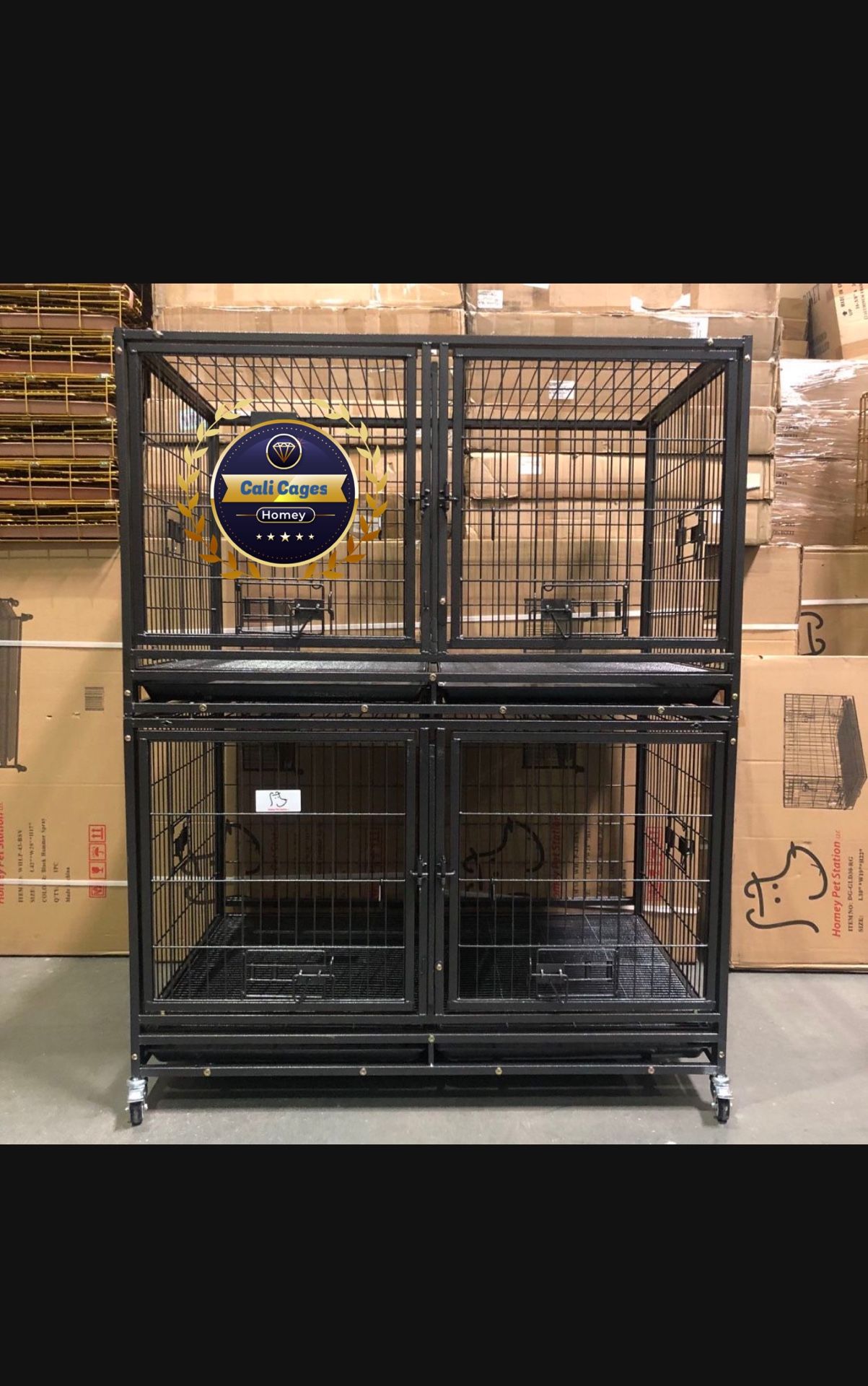 Double Stackable Dog Pet Cage Size 43 With Divider And Feeding