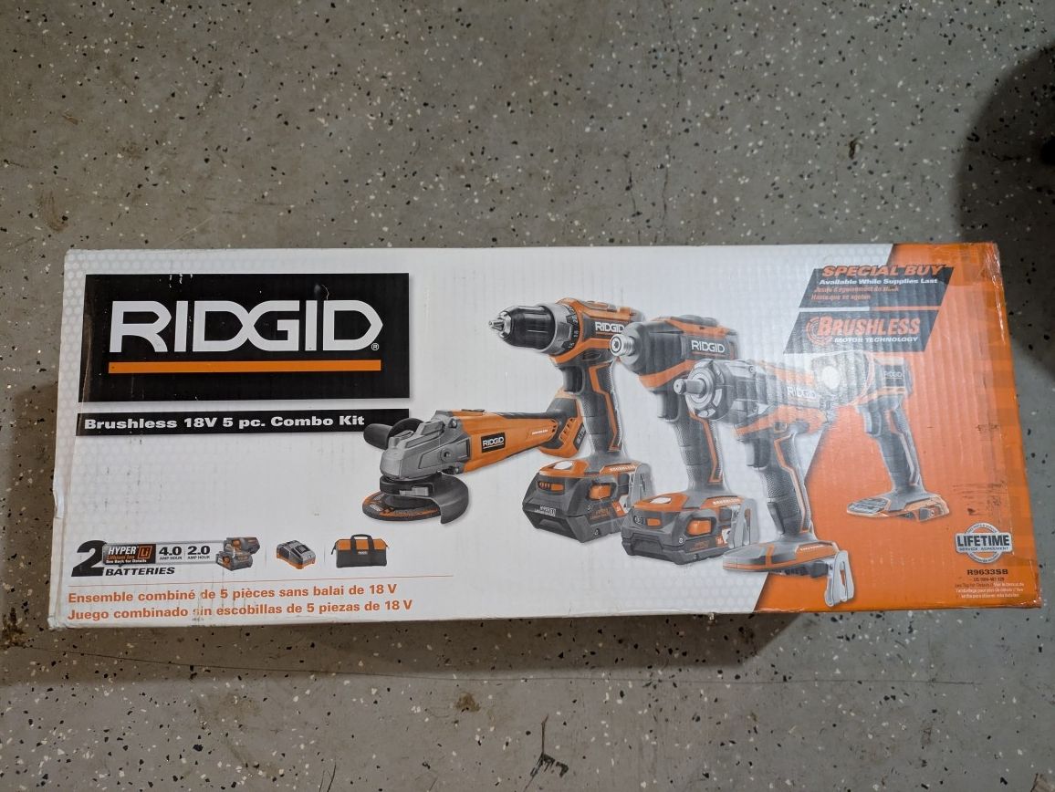 Ridgid Brushless 18v 5 Piece Combo Kit