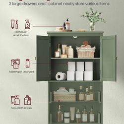  VASAGLE Bathroom Floor Storage Cabinet with 2 Drawers and 2 Doors