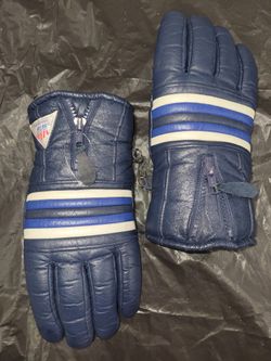 Vintage Saranac Puffy Ski Gloves White And Blue With Zip Mens Size Medium 70s