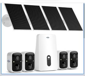 Hiseeu Solar Security Cameras Wireless Outdoor, 4 Cam-Kit Camera System Free Local & Remote Access, Expandable to 10CH, 4MP Color Night Vision, PIR/AI