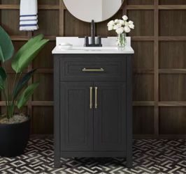 Beaufort 24 in. Single Sink Freestanding Black Bath Vanity with White Engineered Stone Top (Assembled)