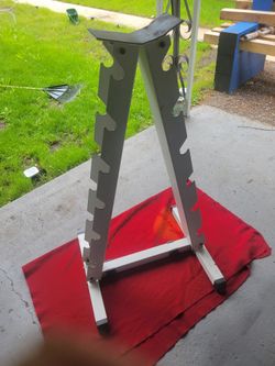 A-FRAME DUMBBELL RACK  HOLDS 6 SETS  STEEL SOLD
11525 S  HALSTED DUNKINDONUTS/ 7111.S WESTERN WALGREENS 
55$  CASH ONLY AS IS