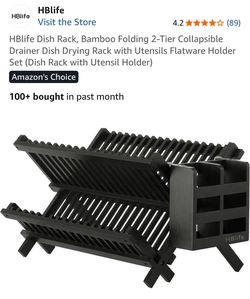 HBlife Bamboo Folding 2-Tier Dish Drying Rack