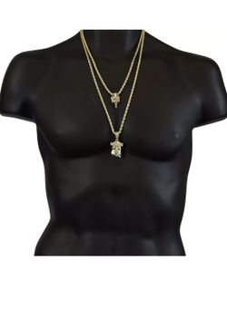 14KT YELLOW GOLD PLATED 2PC CHAIN SET