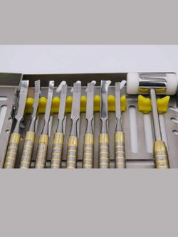 Brand New Chisels Set 9 pieces amp mallet for bone splitting dental implant placement chise