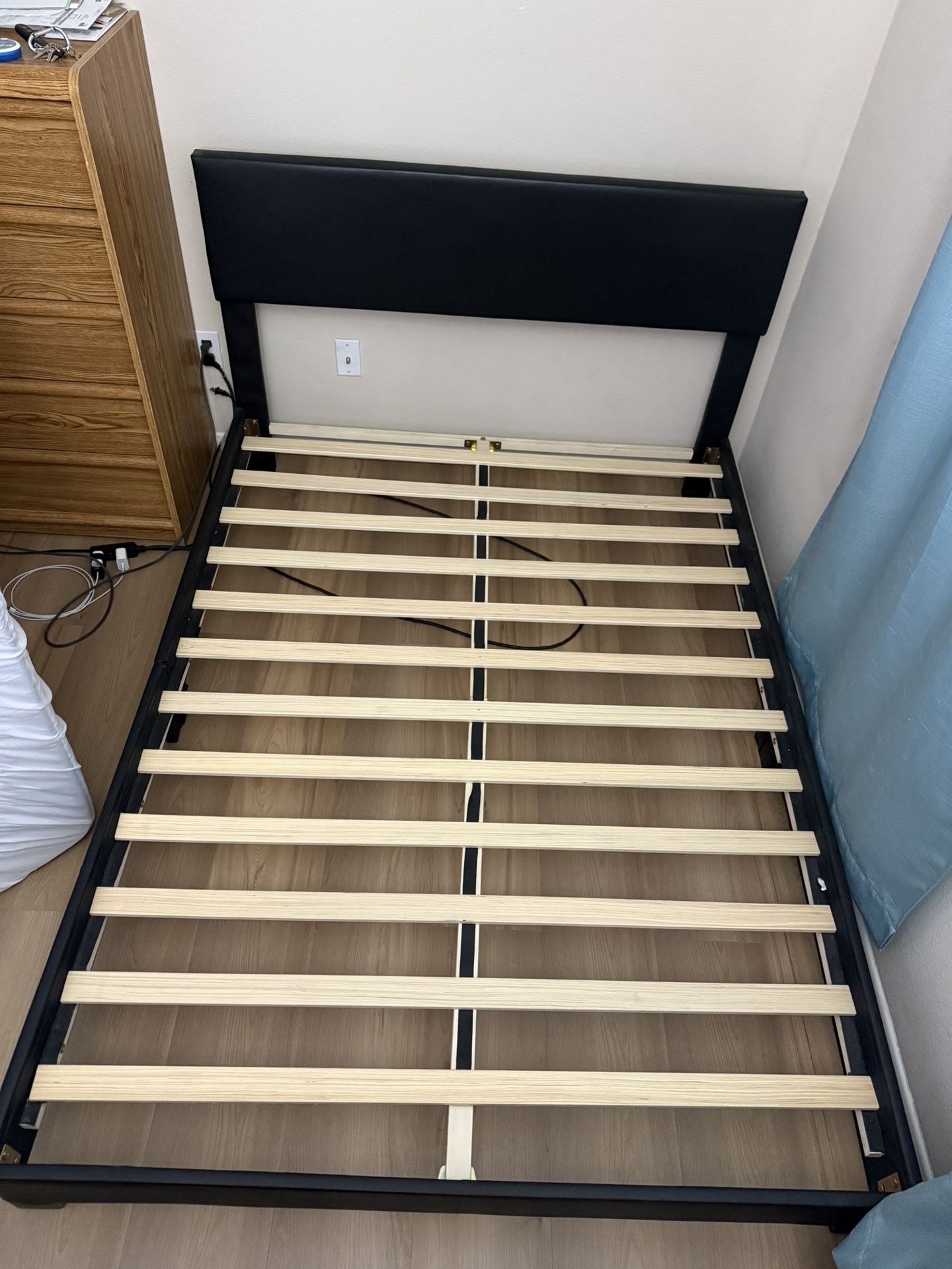 Full Size Black Leather Upholstered Bed Frame