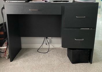 Black Wood Desk with Drawers