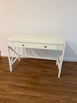 White Writing Desk / Vanity with Large Drawer