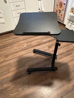 Adjustable Black Rolling Laptop Desk w/ Side Platform