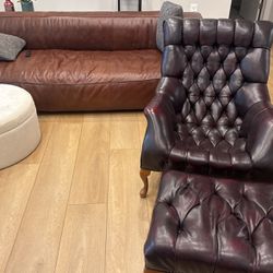 Leather Sofa From Joybird  And Leather Chair 