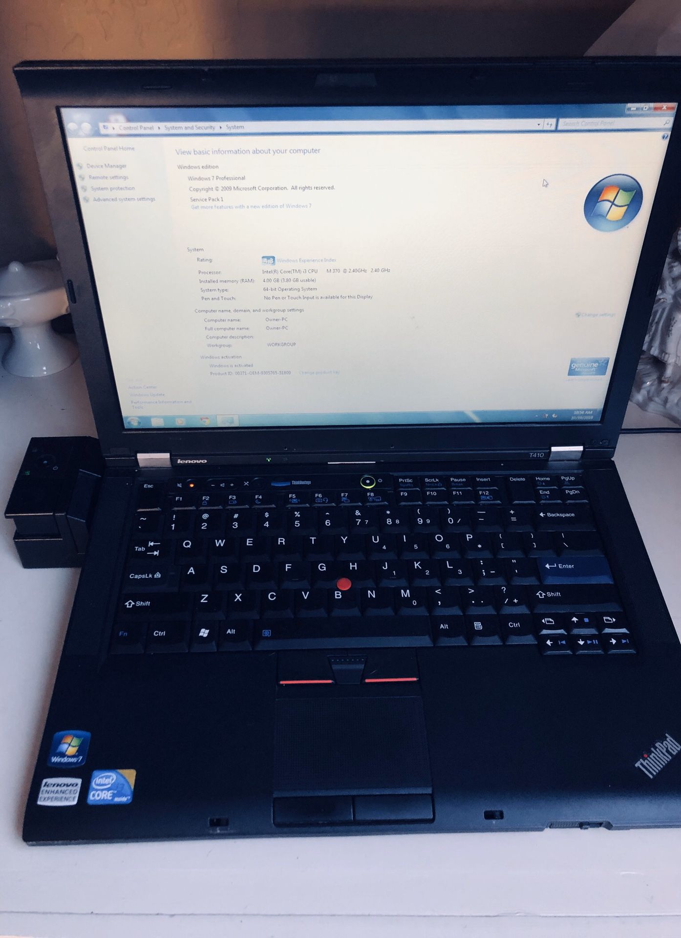 Lenovo Thinkpad I3 2.4ghz (4core) 4GB Laptop and Docking Station