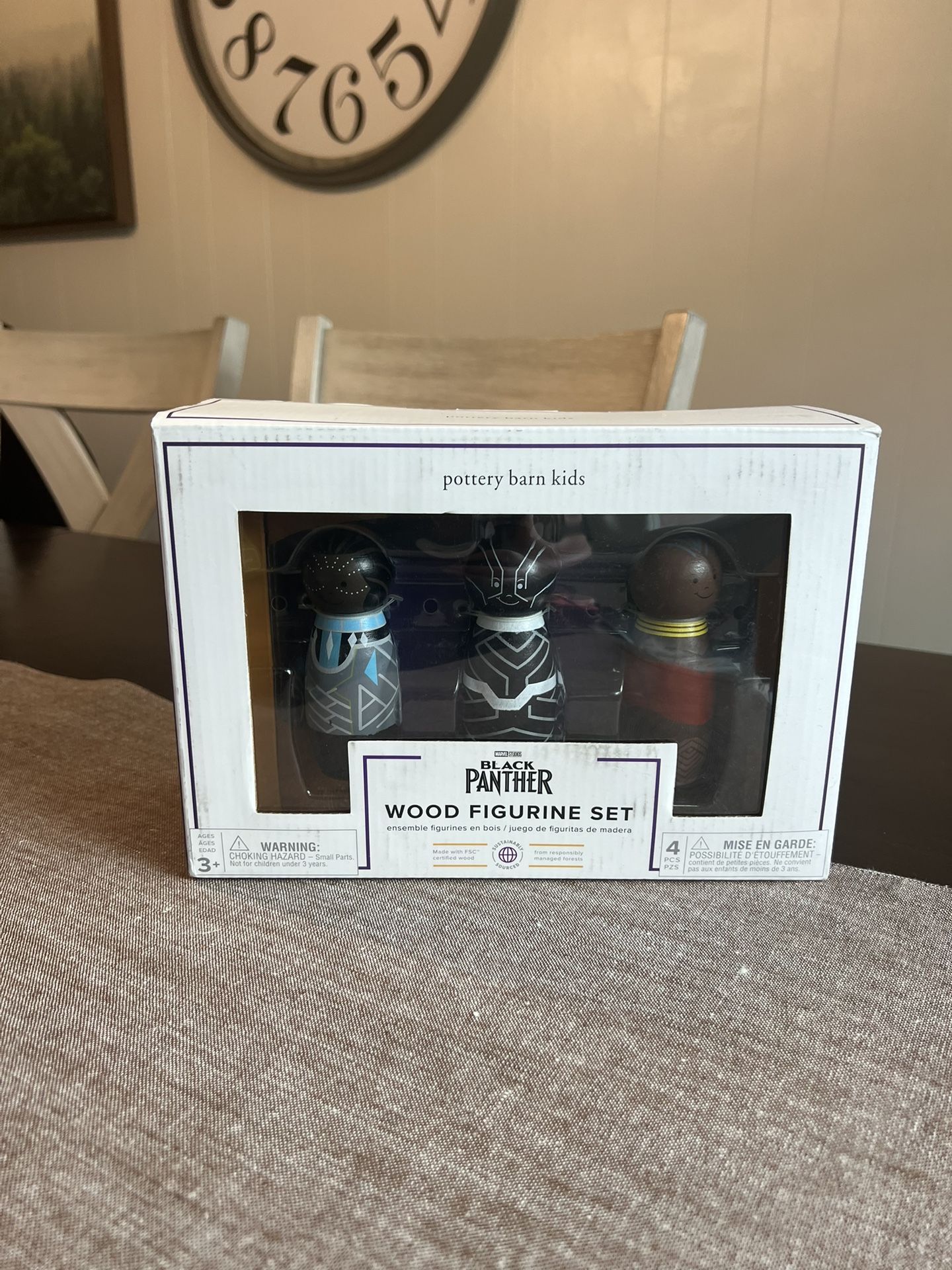 Pottery Barn Kids Black Panther Wooden 3 Figure Set Marvel Comics Wakanda New