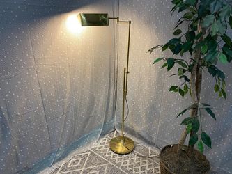 Vintage Golden Library Style Adjustable Floor Lamp with Articulating Arm
