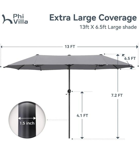 13ft Patio Umbrella Triple Large Gray Double Sided