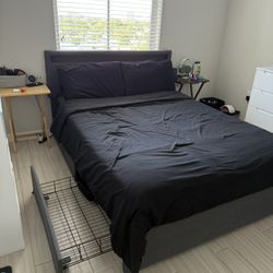 Gray Queen Bed Frame With Built-in Storage 