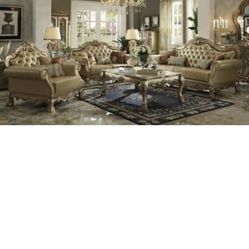 3 Piece Luxury Gold Sofa And Love Seat Along With Standing Chair