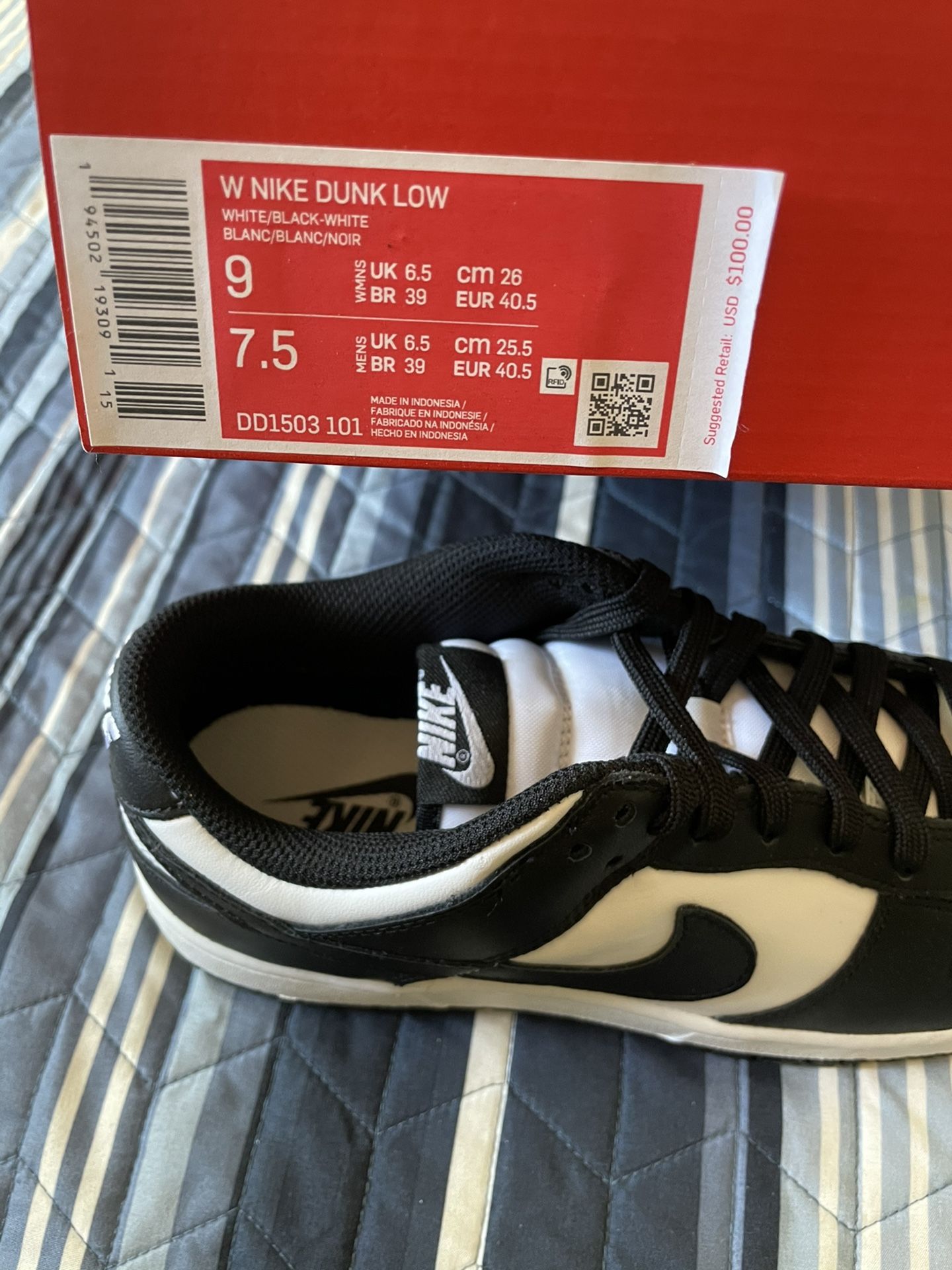 Nike Dunk Low - Black White Panda, Size 9w/7.5m for Sale in Fresno, CA