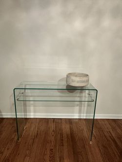 Waterfall Minimalist Glass Curved Console Desk/Table