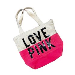 Victoria's Secret Travel Weekender BLACK SEQUINS "LOVE PINK" LOGO Tote Bag