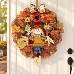 Fall Harvest Girl Scarecrow Deco Mesh Wreath