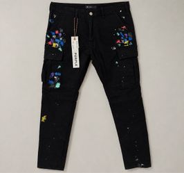 Purple - Paint Splatter Cargo Jeans
