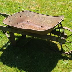 Vintage Wheelbarrow With Metal Wheel 