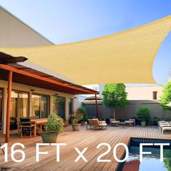 New In Box 16x2 Feet Large Rectangular Shape Sun Sail Shade Sand Tan Color With 4 Hanging Ropes Included 