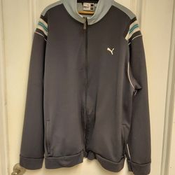 MEN'S VINTAGE PUMA FULL ZIP WARM-UP TRACK SUIT TOP SWEATSHIRT/ JACKET SIZE XXL BLUE/LIGHT BLUE/ WHITE 