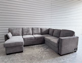 Gray Fabric Sleeper Sectional Sofa with Storage