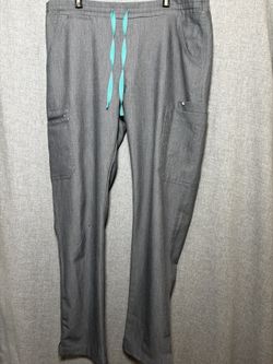 FIGS Yola Skinny Scrub Pants Graphite, Vibrant Teal Drawstring Small Tall
