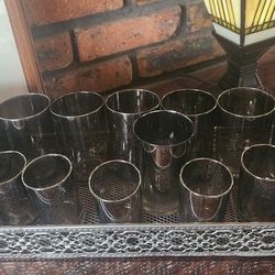 Set Of MCM Silver Fade Glassware 