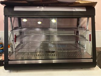 Self/Full service 3 shelf countertop heated display case with sliding doors - 120V