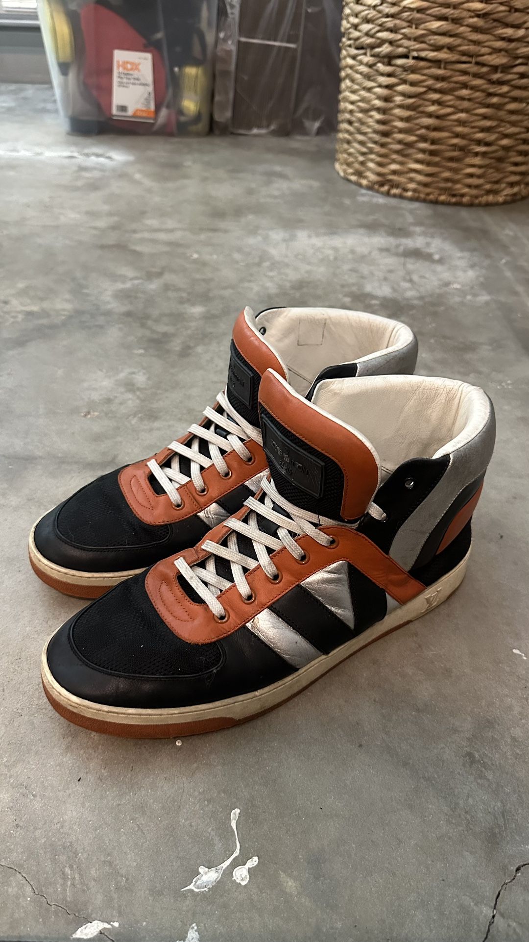 Authentic Louis Vuitton Men's Black and Orange High Top Sneakers