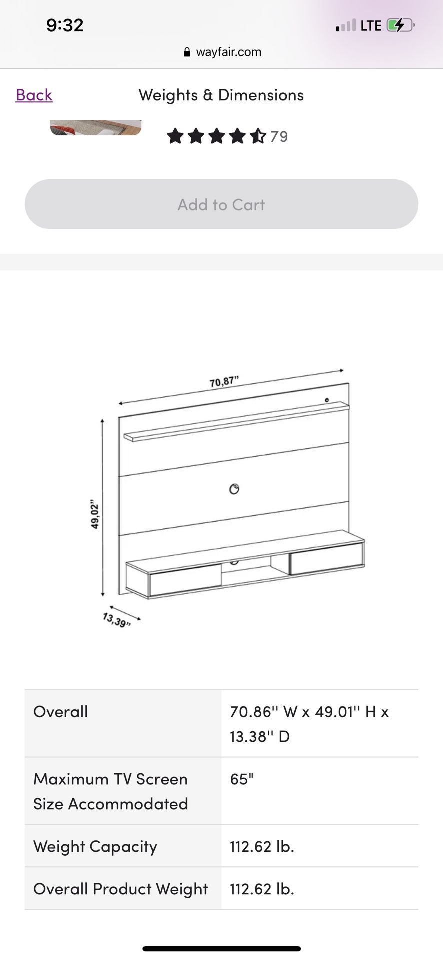 TV Stand For Tv Up To 65”