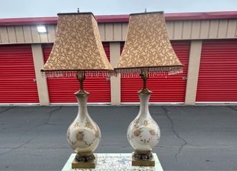 Pair of Vintage Floral Table Lamps with Shades
