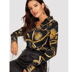 Chain print Curved Hem Blouse