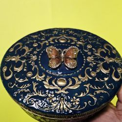 Vintage MCM Middle-Eastern Box Mirroed Bronze Heavy Enameled 7"×2.5"