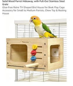 New M-size glue-free solid wood parrot TV wooden house