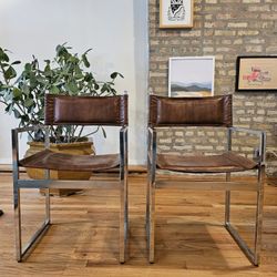 Vintage Leather & Steel Side Chairs