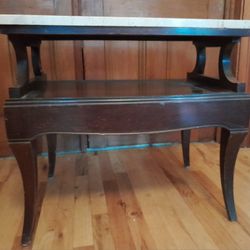 Antique Marble and Solid Wood Table