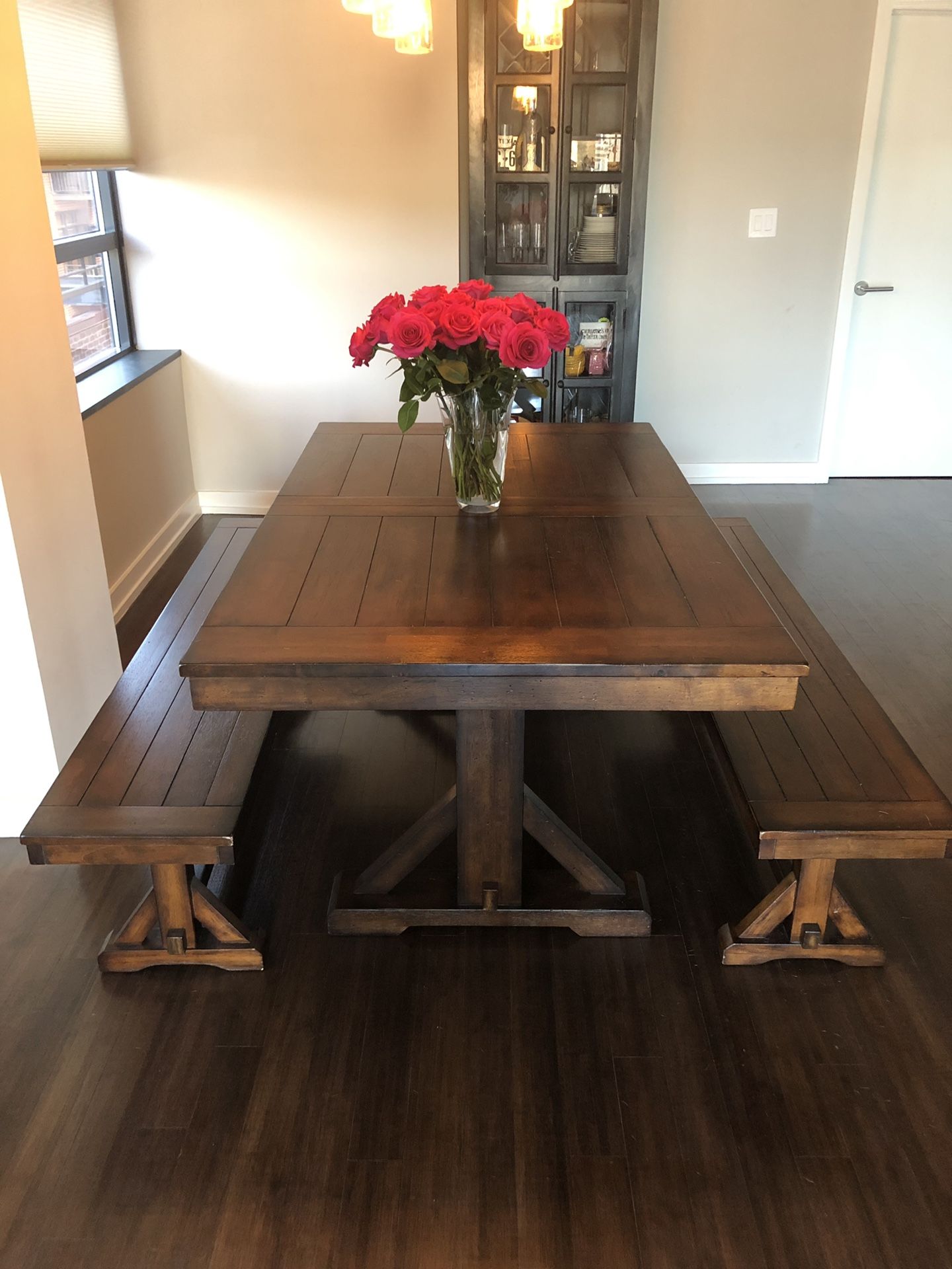 Dining table with two benches