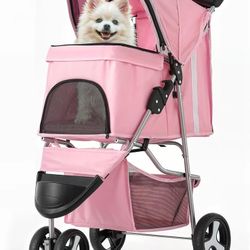MoNiBloom 3-Wheels Foldable Pet Stroller with Waterproof Cover, Pet Strolling Cart for Small/Medium Dogs and Cats with Storage Basket and Cup Holder, 