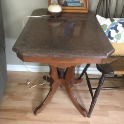 Antique Red Marble Table With Handmade Base