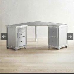 Hayworth Mirrored Corner Desk with File Cabinets
