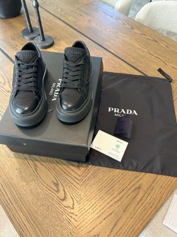 (Original) Prada Macro Re-Nylon and brushed leather sneakers black
