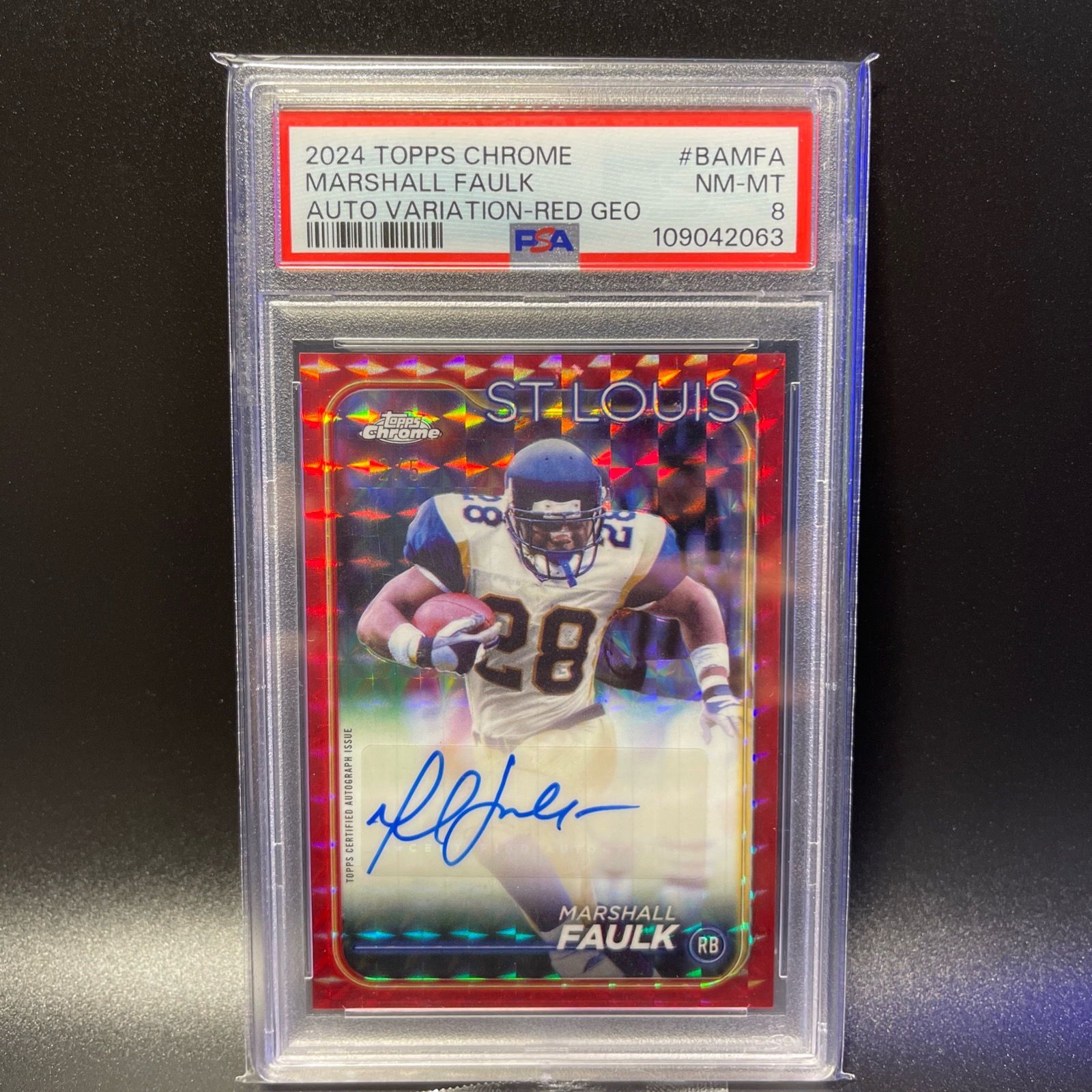 2024 Topps Chrome - Autographs Marshall Faulk #BA-MFA Red Geometric Refractor /5