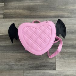 Hot Topic Monster High Pink & Black Heart Bat Wings Backpack Zipper, Adj Strap