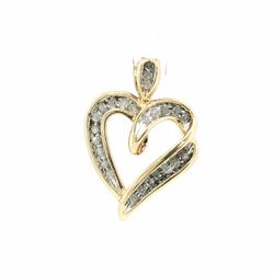 Woman’s Ladies 10k Two Toned White Yellow Gold Diamond Open Heart Ribbon Pendant 1” Inch GP3114882