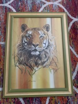 Awesome Vintage Framed Tiger